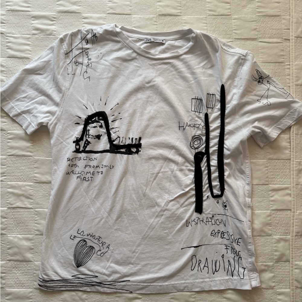 Artistic White T-Shirt with Black Graphics